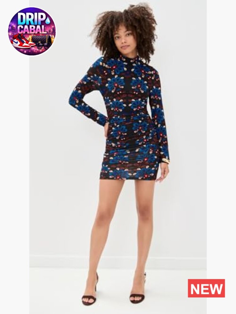 Mini Dress with Ruched Design and Mock Neck - Picture 3 of 6